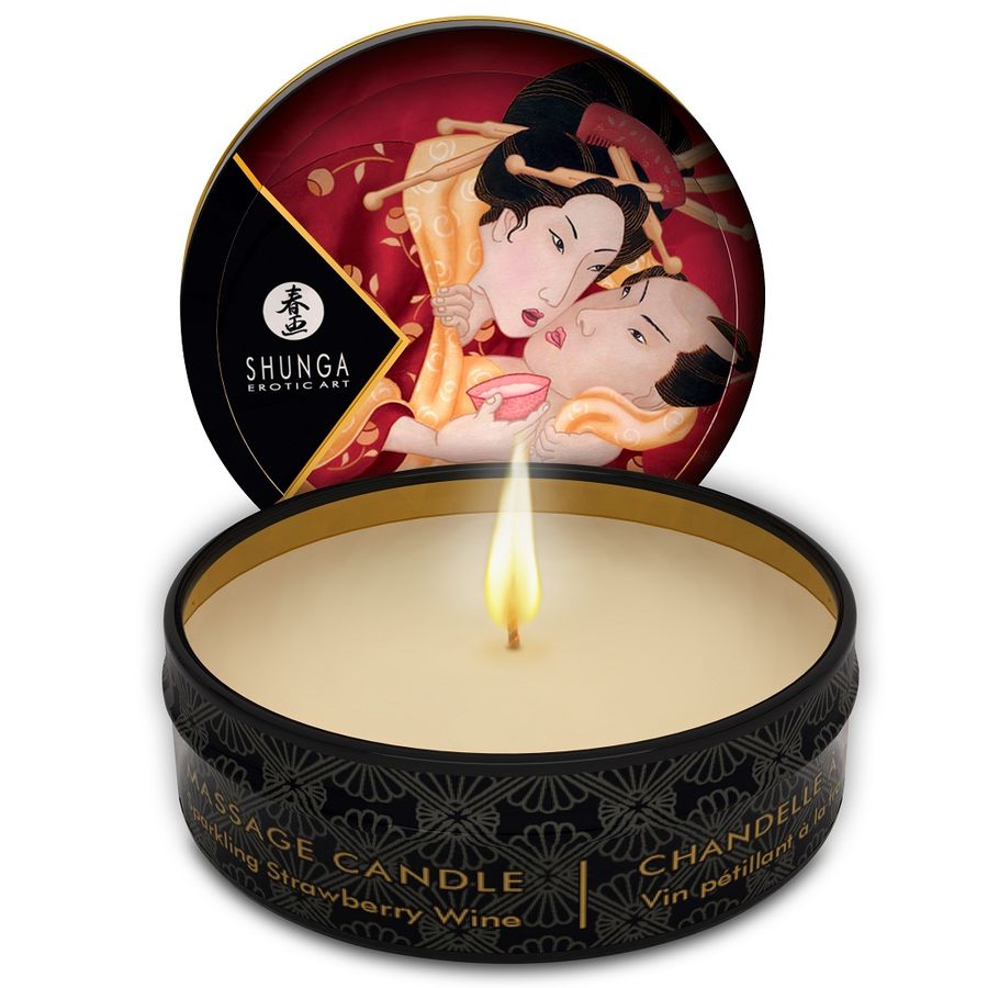 Imagen que nos facilita SHUNGA CANDLES de su producto erótico SHUNGA - MINI CARESS BY CANDELIGHT VELA MASAJE FRESAS Y CAVA 30 ML para nuestra categoría "DROGUERÍA |Para Masajes|Velas de Masaje".