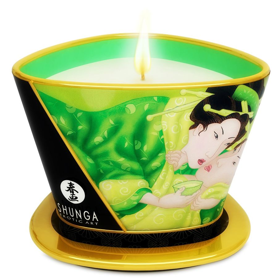 Imagen que nos facilita SHUNGA CANDLES de su producto erótico SHUNGA - MINI CARESS BY CANDELIGHT VELA MASAJE TÉ VERDE 170 ML para nuestra categoría "DROGUERÍA |Para Masajes|Velas de Masaje".