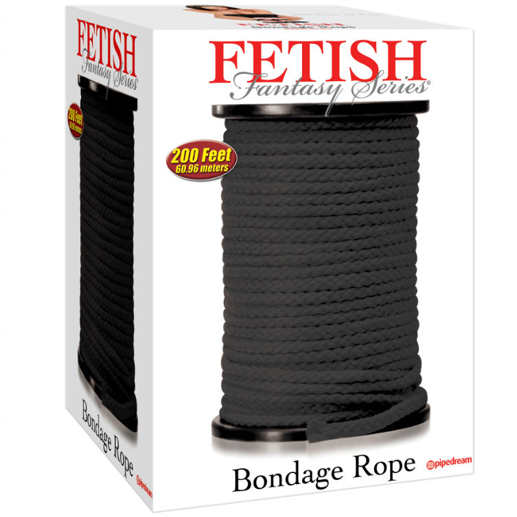 Imagen que nos facilita FETISH FANTASY SERIES de su producto erótico FETISH FANTASY SERIES - SERIES BONDAGE CUERDA SEDA NEGRO 60.96 METROS para nuestra categoría "BDSM & BONDAGE |Bondage|Cuerdas".