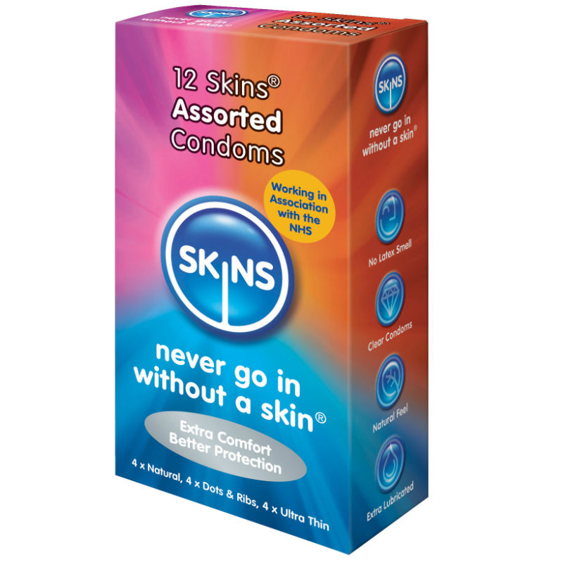 Imagen que nos facilita SKINS de su producto erótico SKINS - PRESERVATIVOS NATURAL + FINO + PUNTOS & ESTRIAS 12 UDS para nuestra categoría "PRESERVATIVOS |Puntos y Estrías".