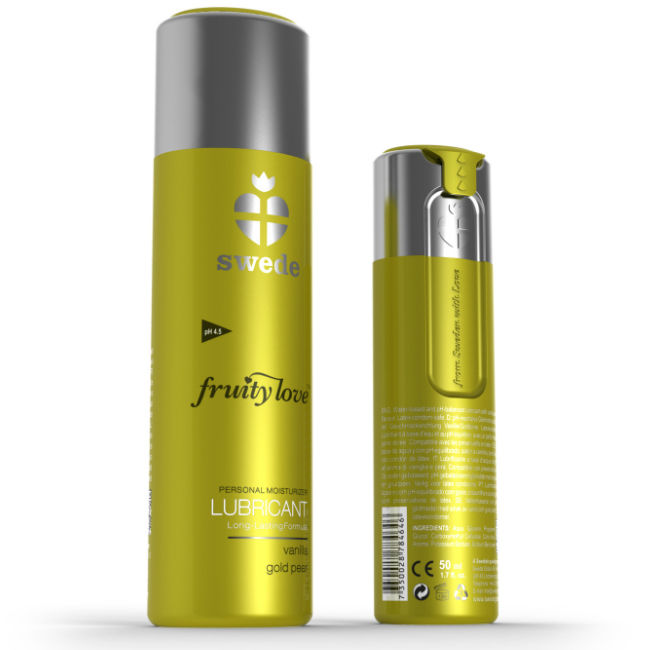 Imagen que nos facilita SWEDE de su producto erótico SWEDE - FRUITY LOVE LUBRICANTE PERA GOLDEN Y VAINILLA 50 ML para nuestra categoría "DROGUERÍA |Lubricantes|Con deliciosos Sabores".