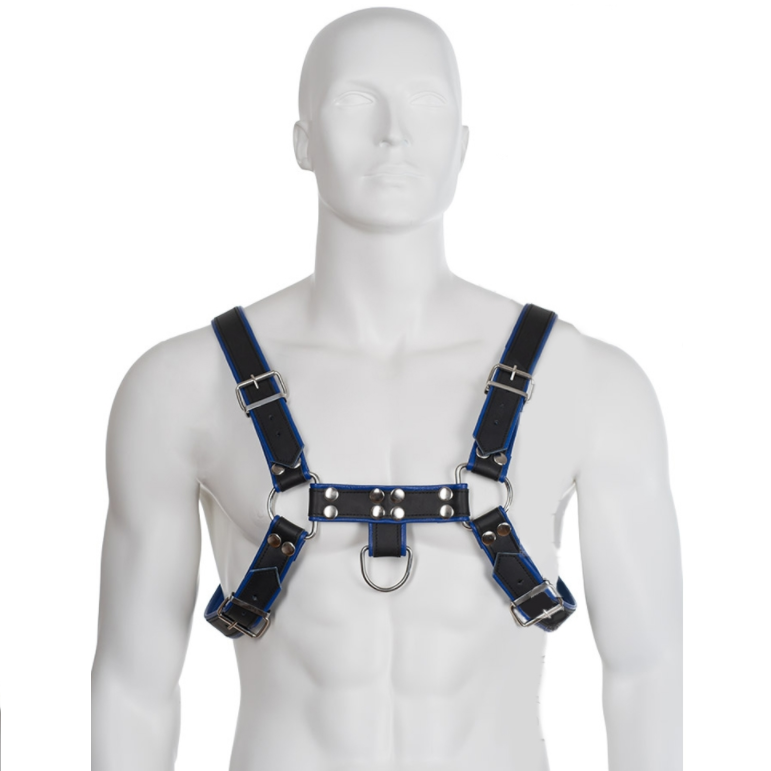 Imagen que nos facilita LEATHER BODY de su producto erótico LEATHER BODY - ARNES CUERO AZUL Y NEGRO CHEST BULLDOG para nuestra categoría "MODA & LENCERÍA|Lencería Hombre|Arneses Hombre".