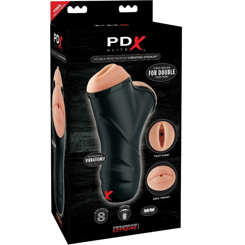 Imagen que nos facilita PDX ELITE de su producto erótico PDX ELITE - MASTURBADOR MASCULINO DOBLE BOCA Y VAGINA para nuestra categoría "JUGUETES BIENESTAR |Juguetes para Hombres|Vaginas con vibración".