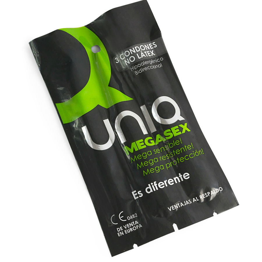 Imagen que nos facilita UNIQ de su producto erótico UNIQ - MEGASEX PRESERVATIVOS SENSITIVOS CON LIGUERO SIN LATEX 3 UNIDADES para nuestra categoría "PRESERVATIVOS |Sin Latex".