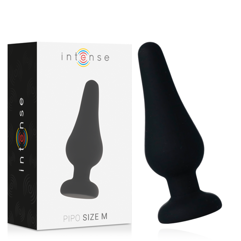 Imagen que nos facilita INTENSE ANAL TOYS de su producto erótico INTENSE - ANAL PLUG PIPO M SILICONE NEGRO 11 CM para nuestra categoría "JUGUETES BIENESTAR |Anal|Plugs Anales".