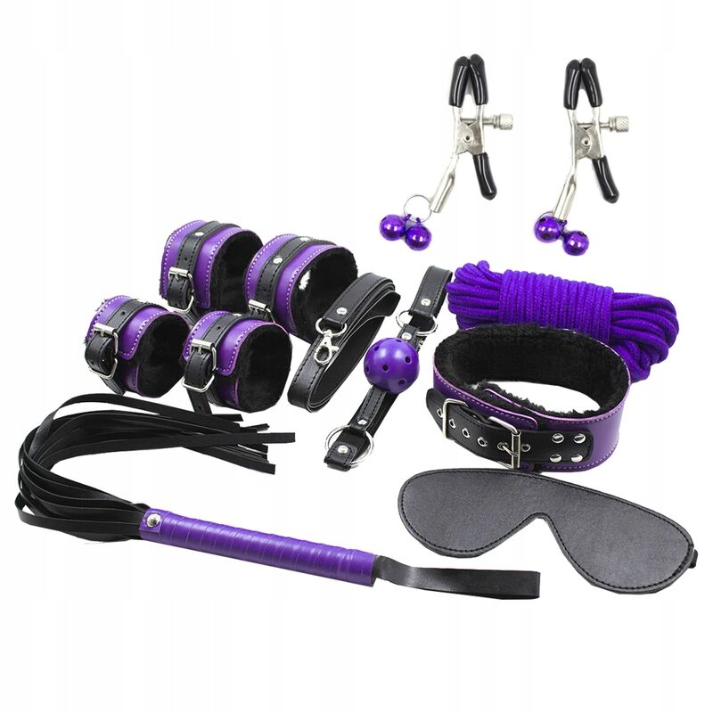 Imagen que nos facilita SECRETPLAY 100% FETISH de su producto erótico SECRETPLAY - BDSM SET 8PCS LILA / NEGRO para nuestra categoría "JUGUETES BIENESTAR |Kits juguetes sexuales".