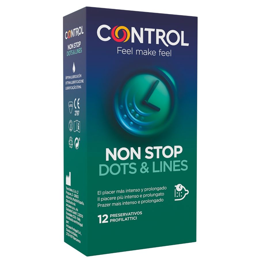 Imagen que nos facilita CONTROL CONDOMS de su producto erótico CONTROL - NONSTOP PUNTOS Y ESTRIAS PRESERVATIVOS 12 UNIDADES para nuestra categoría "PRESERVATIVOS |Puntos y Estrías".