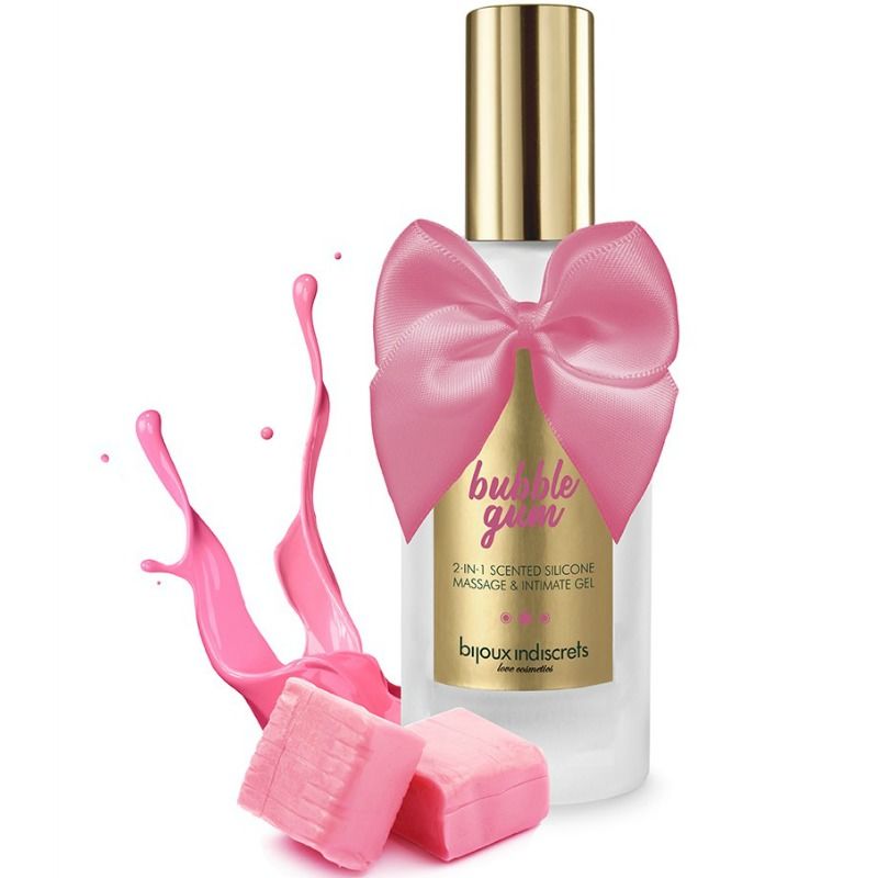 Imagen que nos facilita BIJOUX LOVE COSMETIQUES de su producto erótico BIJOUX - BUBBLE GUM GEL 2 EN 1 SILICONA CHICLE DE FRESA 100 ML para nuestra categoría "DROGUERÍA |Para Masajes|Aceites con Sabores".