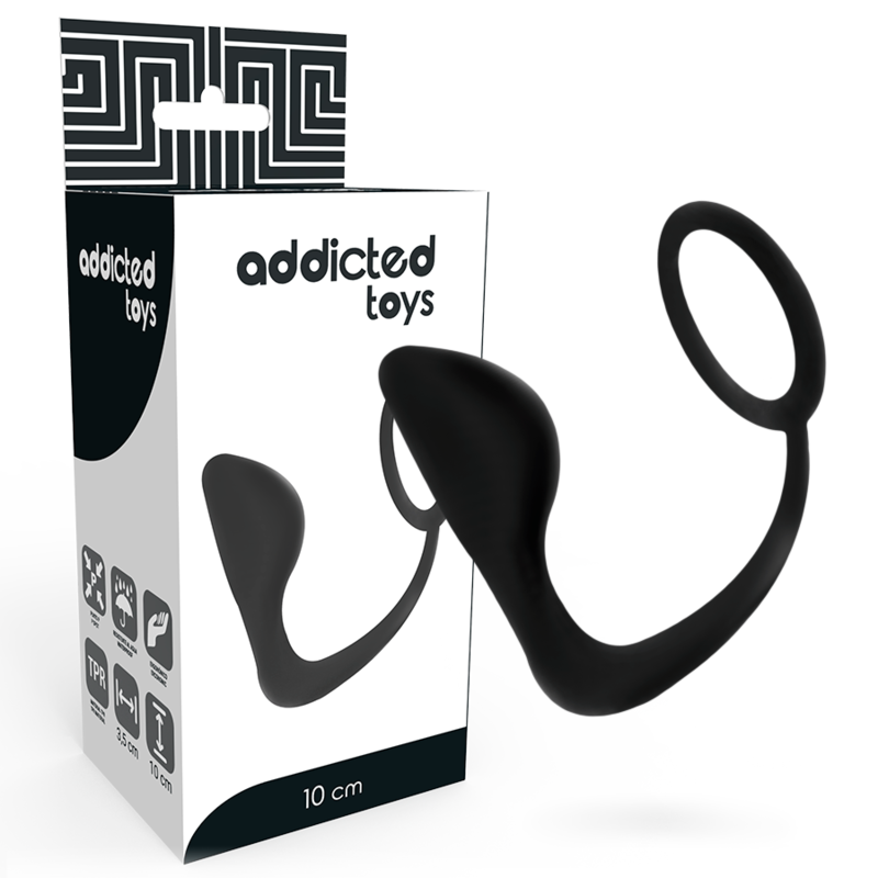 Imagen que nos facilita ADDICTED TOYS de su producto erótico ADDICTED TOYS - PLUG ANAL CON ANILLO PENE NEGRO para nuestra categoría "JUGUETES BIENESTAR |Juguetes para Hombres|Accesorios para el pene|Anillos Pene|Anillos con Plug".