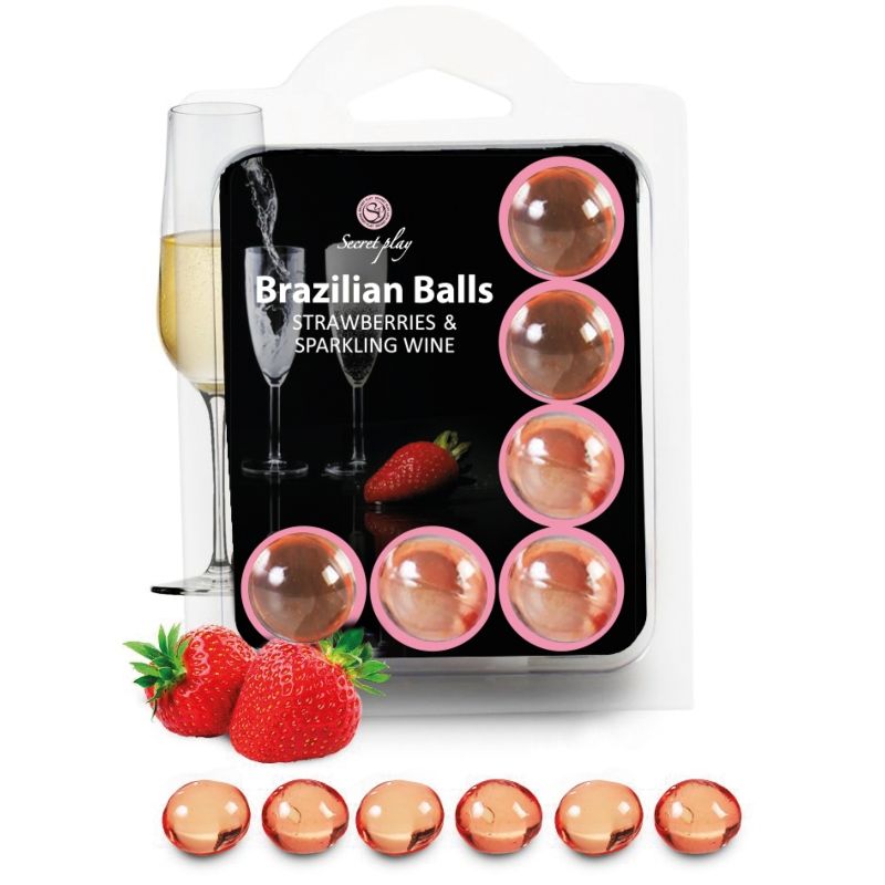 Imagen que nos facilita SECRETPLAY COSMETIC de su producto erótico SECRETPLAY - SET 6 BRAZILIANS BALLS FRESAS CON CAVA para nuestra categoría "DROGUERÍA |Lubricantes|Bolas Brazilian Balls".