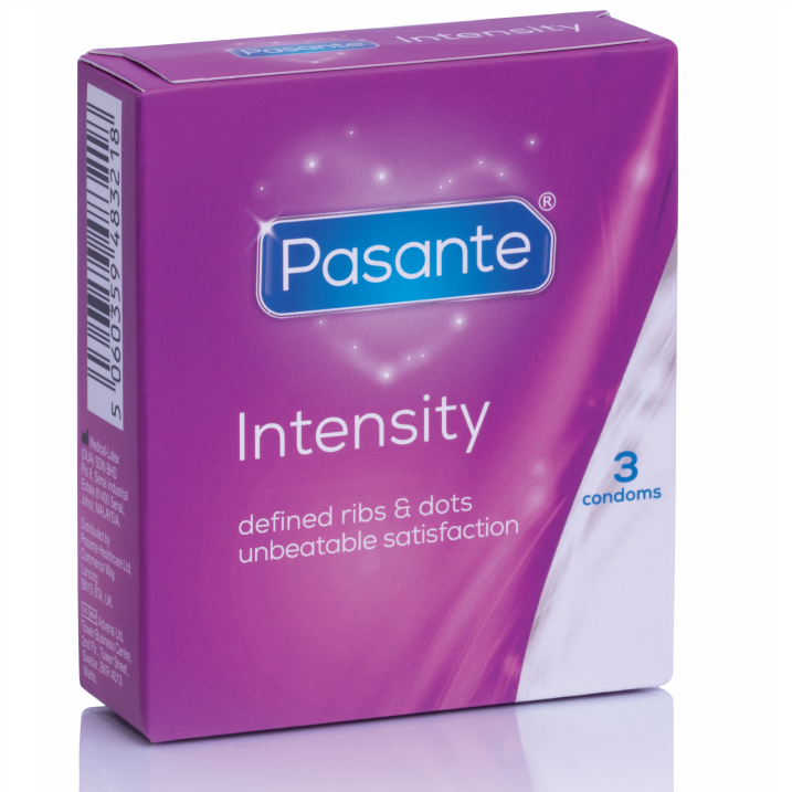 Imagen que nos facilita PASANTE de su producto erótico PASANTE - PUNTOS Y ESTRÍAS INTENSITY 3 UNIDADES para nuestra categoría "PRESERVATIVOS |Puntos y Estrías".