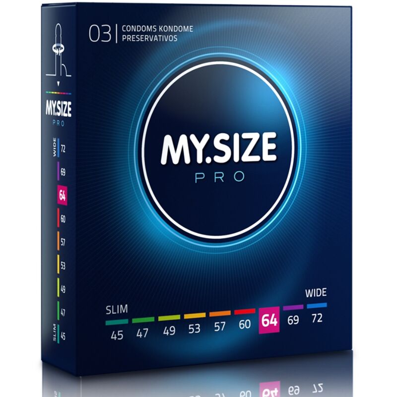 Imagen que nos facilita MY SIZE PRO de su producto erótico MY SIZE - PRO PRESERVATIVOS 64 MM 3 UNIDADES para nuestra categoría "PRESERVATIVOS |Todas las tallas|Tamaño XL (Grandes)".