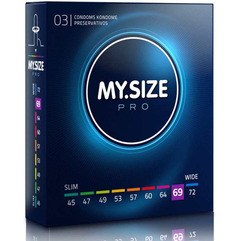 Imagen que nos facilita MY SIZE PRO de su producto erótico MY SIZE - PRO PRESERVATIVOS 69 MM 3 UNIDADES para nuestra categoría "PRESERVATIVOS |Todas las tallas|Tamaño XL (Grandes)".