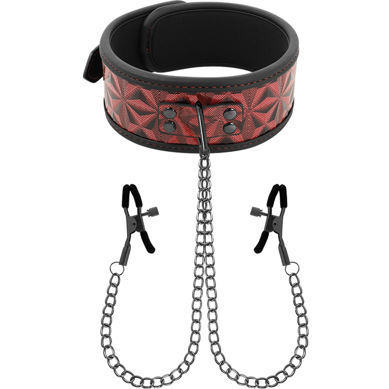 Imagen que nos facilita BEGME RED EDITION de su producto erótico BEGME - RED EDITION COLLAR CON CADENAS Y PINZAS PEZONES CON FORRO DE NEOPRENO para nuestra categoría "BDSM & BONDAGE |Bondage|Collares".