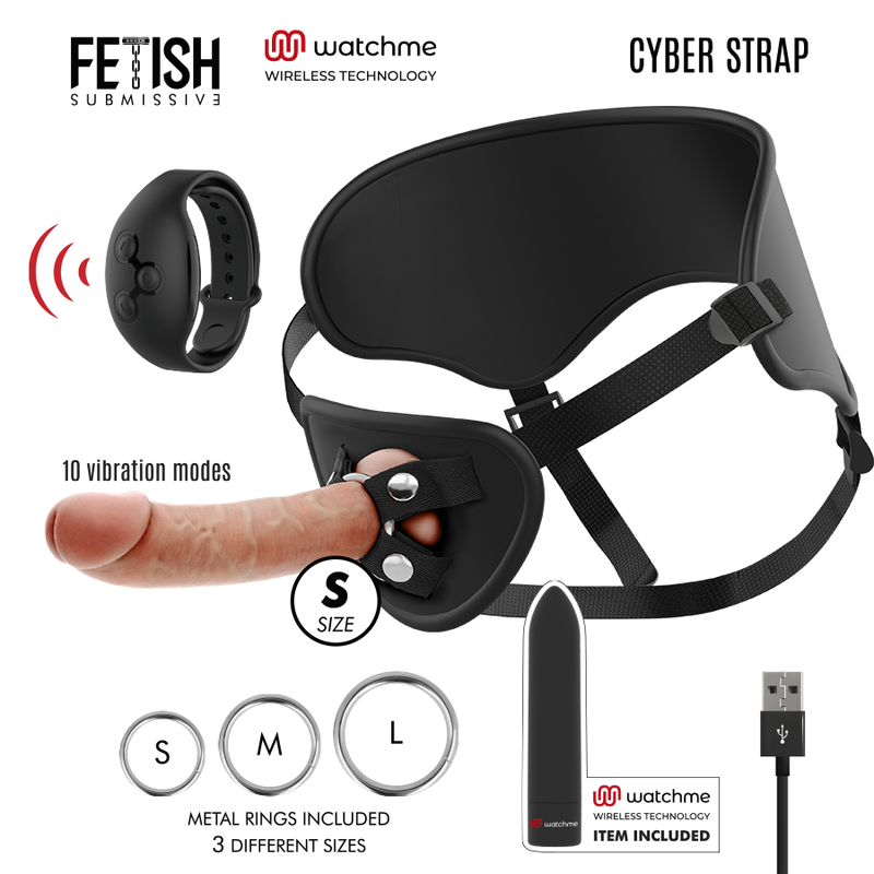 Imagen que nos facilita FETISH SUBMISSIVE de su producto erótico FETISH SUBMISSIVE CYBER STRAP - ARNES CON DILDO Y BALA CONTROL REMOTO TECNOLOGIA WATCHME S para nuestra categoría "JUGUETES BIENESTAR |Vibradores|Vibradores control remoto".