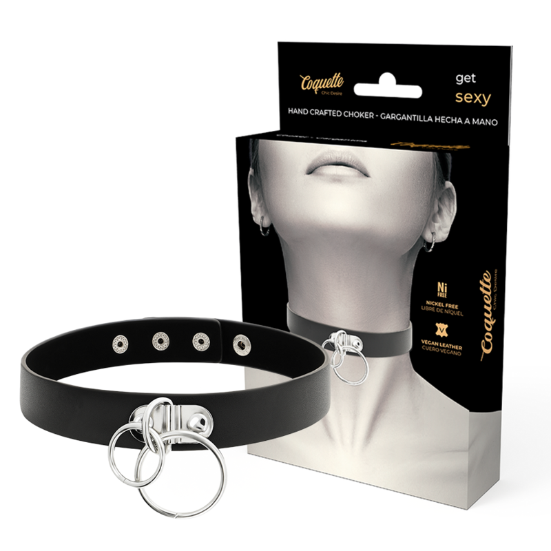 Imagen que nos facilita COQUETTE ACCESSORIES de su producto erótico COQUETTE CHIC DESIRE - CHOKER CUERO VEGANO DOBLE ANILLA para nuestra categoría "BDSM & BONDAGE |Bondage|Collares".