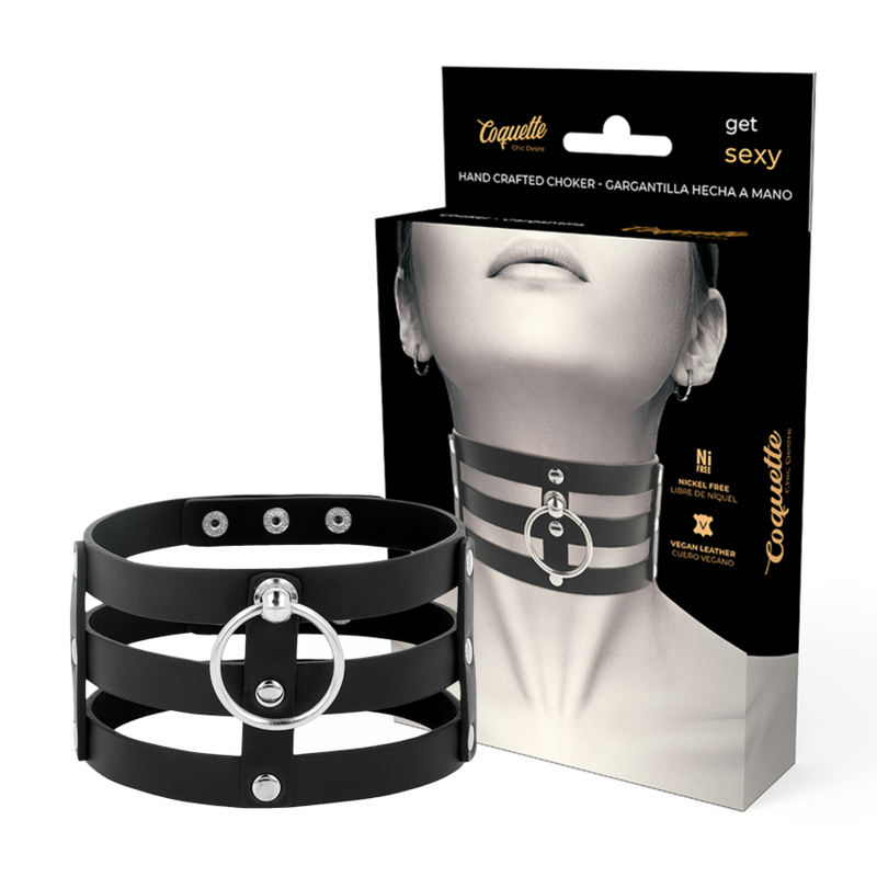 Imagen que nos facilita COQUETTE ACCESSORIES de su producto erótico COQUETTE CHIC DESIRE - CHOKER CUERO VEGANO ESTILO FETISH para nuestra categoría "BDSM & BONDAGE |Bondage|Collares".