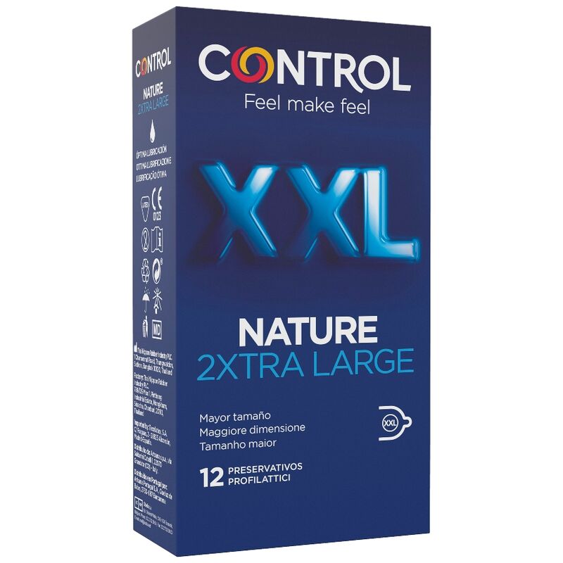 Imagen que nos facilita CONTROL CONDOMS de su producto erótico CONTROL - NATURE 2XTRA LARGE PRESERVATIVOS XXL - 12 UNDS para nuestra categoría "PRESERVATIVOS |Todas las tallas|Tamaño XL (Grandes)".