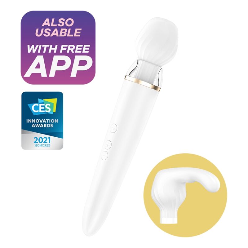 Imagen que nos facilita SATISFYER WAND de su producto erótico SATISFYER - DOUBLE WANDER APP BLANCO para nuestra categoría "JUGUETES BIENESTAR |Vibradores|Vibradores con APP".