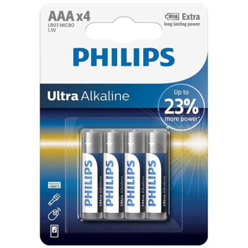 Imagen que nos facilita PHILLIPS de su producto erótico PHILIPS - ULTRA ALKALINE PILA AAA LR03 BLISTER*4 para nuestra categoría "ARTÍCULOS VARIOS|Pilas|Pilas Alcalinas".