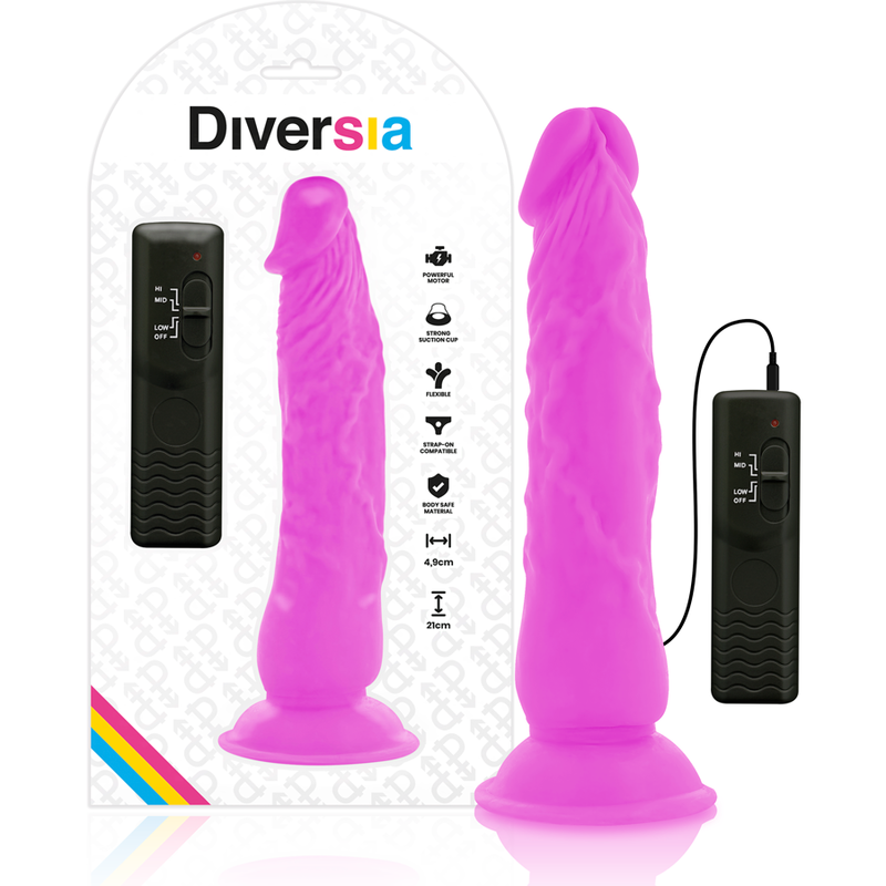 Imagen que nos facilita DIVERSIA de su producto erótico DIVERSIA - DILDO REALISTICO FLEXIBLE CON VIBRACION LILA 21 CM -O- 4.9 CM para nuestra categoría "JUGUETES BIENESTAR |Dildos sin Vibración|Dildos para Arneses".