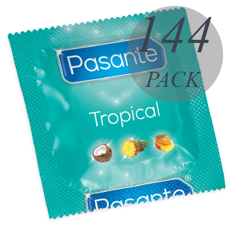 Imagen que nos facilita PASANTE de su producto erótico PASANTE - PRESERVATIVOS SABORES TROPICAL BOLSA 144 UNIDADES para nuestra categoría "PRESERVATIVOS |Sabores".