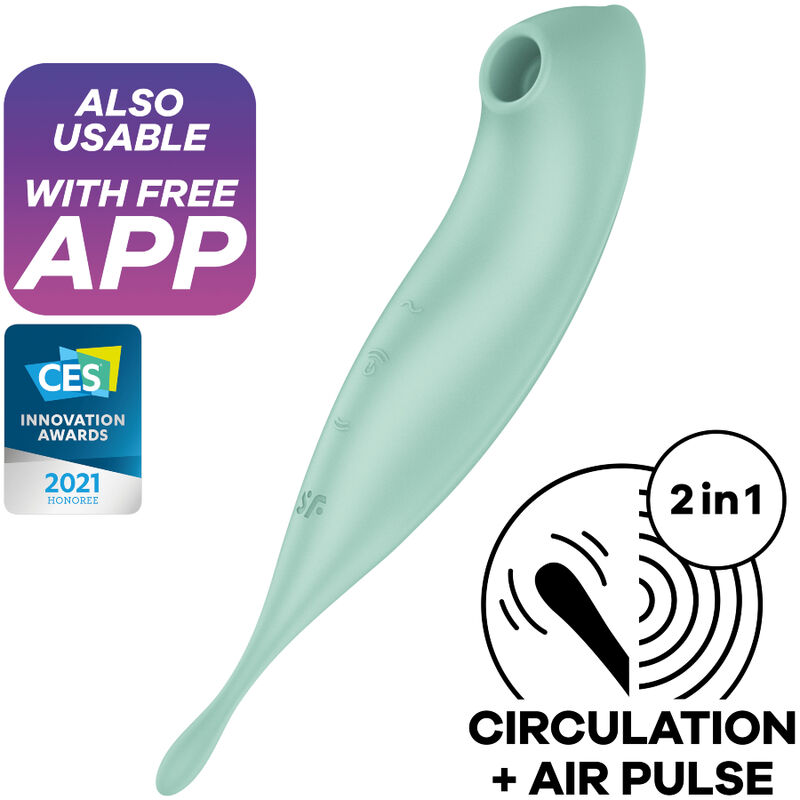 Imagen que nos facilita SATISFYER CONNECT de su producto erótico SATISFYER - TWIRLING PRO+ ESTIMULADOR Y VIBRADOR APP VERDE para nuestra categoría "JUGUETES BIENESTAR |Vibradores|Vibradores con APP".