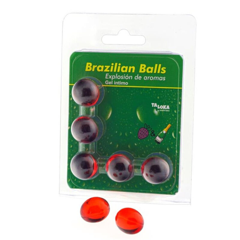 Imagen que nos facilita TALOKA de su producto erótico TALOKA - BRAZILIAN BALLS GEL ÍNTIMO FRESAS & CHAMPN 5 BOLAS para nuestra categoría "DROGUERÍA |Lubricantes|Bolas Brazilian Balls".