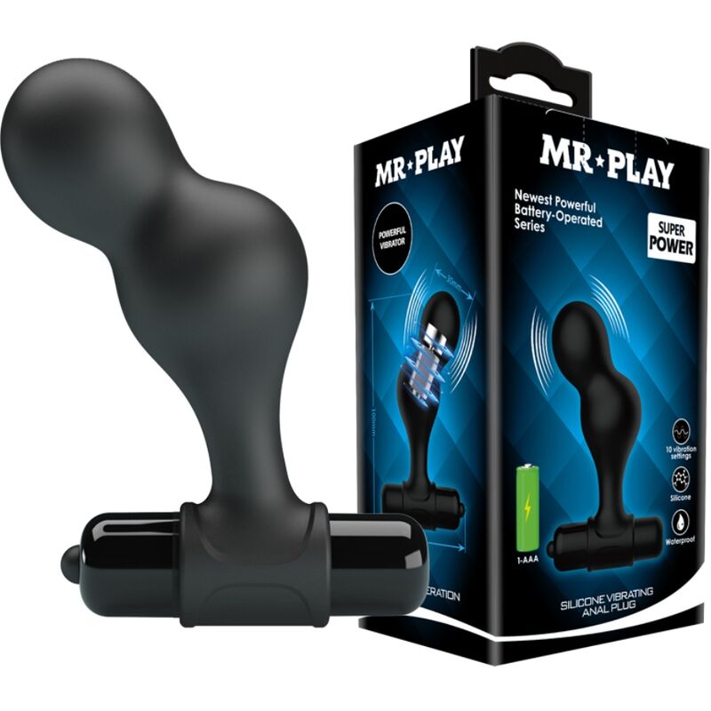 Imagen que nos facilita MR PLAY de su producto erótico MR PLAY - PLUG ANAL VIBRADOR DE SILICONA NEGRO para nuestra categoría "JUGUETES BIENESTAR |Anal|Vibradores Anales".