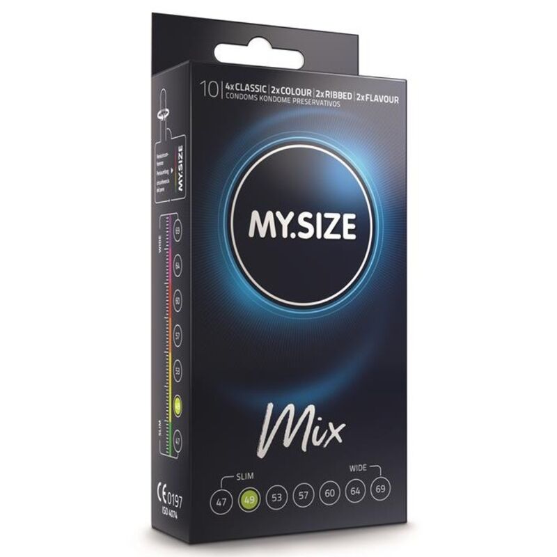 Imagen que nos facilita MY SIZE MIX de su producto erótico MY SIZE - MIX PRESERVATIVOS 49 MM 10 UNIDADES para nuestra categoría "PRESERVATIVOS |Todas las tallas|Tamaño XS (Pequeños)".