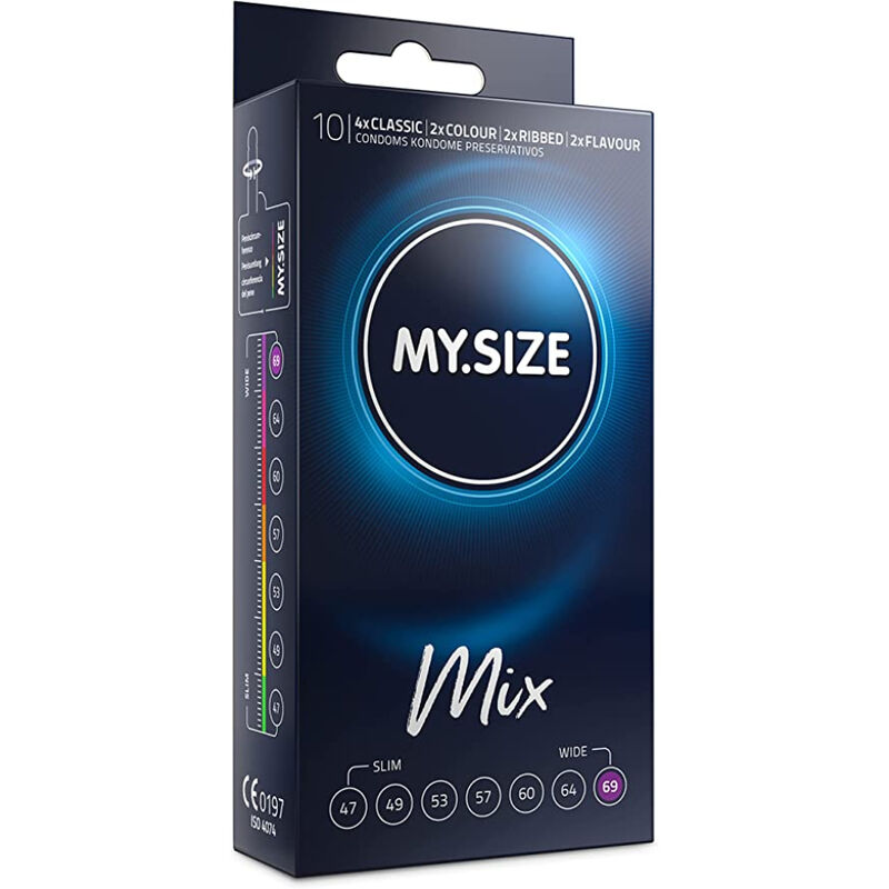 Imagen que nos facilita MY SIZE MIX de su producto erótico MY SIZE - MIX PRESERVATIVOS 69 MM 10 UNIDADES para nuestra categoría "PRESERVATIVOS |Todas las tallas|Tamaño XL (Grandes)".