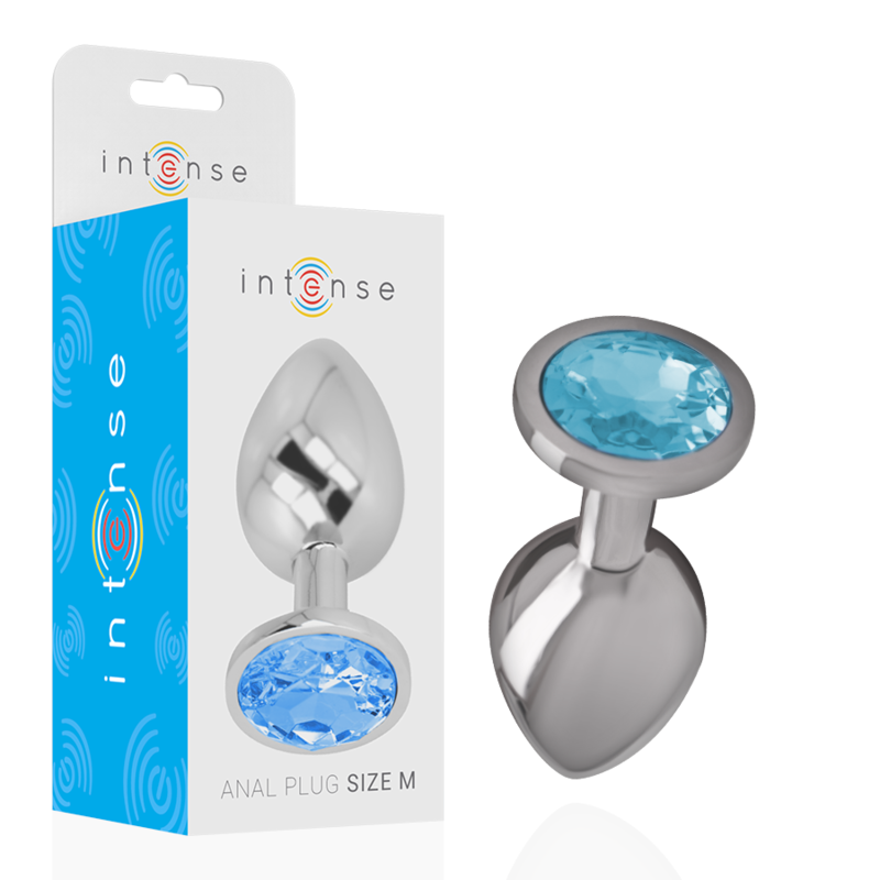 Imagen que nos facilita INTENSE ANAL TOYS de su producto erótico INTENSE - PLUG ANAL METAL ALUMINIO CON CRISTAL AZUL TALLA M para nuestra categoría "JUGUETES BIENESTAR |Anal|Plugs Anales".