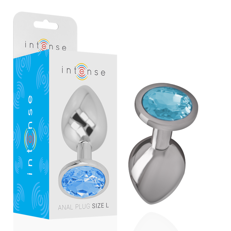 Imagen que nos facilita INTENSE ANAL TOYS de su producto erótico INTENSE - PLUG ANAL METAL ALUMINIO CON CRISTAL AZUL TALLA L para nuestra categoría "JUGUETES BIENESTAR |Anal|Plugs Anales".