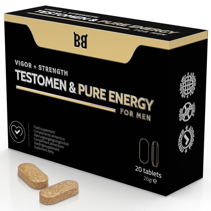 Imagen que nos facilita BLACK BULL de su producto erótico BLACK BULL - TESTOMEN & PURE ENERGY POTENCIADOR PARA HOMBRE 20 CÁPSULAS para nuestra categoría "DROGUERÍA |Complementos Alimenticios|Cápsulas para Hombres".