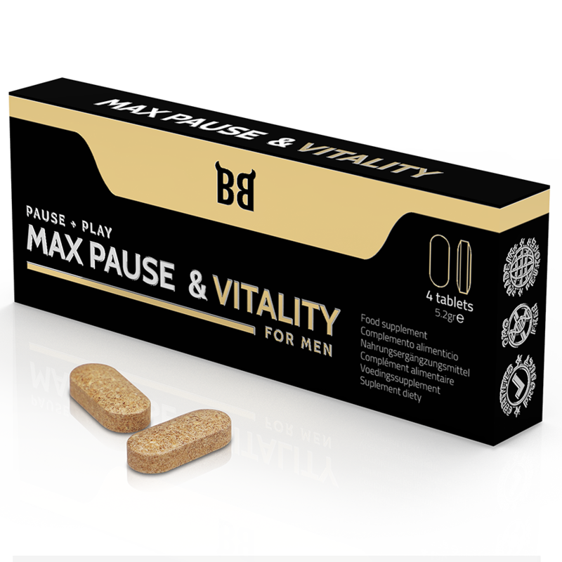 Imagen que nos facilita BLACK BULL de su producto erótico BLACK BULL - MAX PAUSE & VITALITY RETARDANTE PARA HOMBRE 4 CÁPSULAS para nuestra categoría "DROGUERÍA |Estimulantes para Ellos|Retardantes".