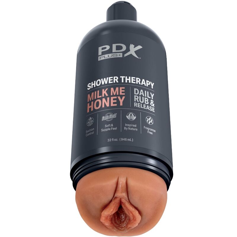 Imagen que nos facilita PDX PLUS+ de su producto erótico PDX PLUS - MASTURBADOR STROKER DISEÑO DISCRETO DE BOTE CHAMPU MILK ME HONEY CARAMELO para nuestra categoría "JUGUETES BIENESTAR |Juguetes para Hombres|Vaginas con vibración".