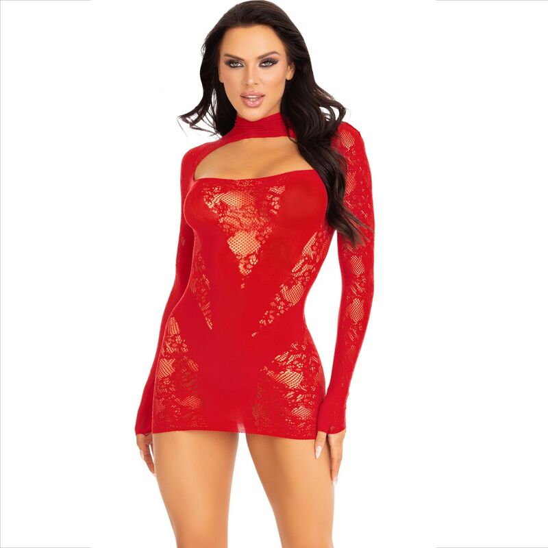 Imagen que nos facilita LEG AVENUE DRESSES de su producto erótico LEG AVENUE - MINI VESTIDO DE ENCAJE CON MANGA LARGA ROJO para nuestra categoría "MODA & LENCERÍA|Lencería Mujer|Lencería Picante|Vestidos Sexys".