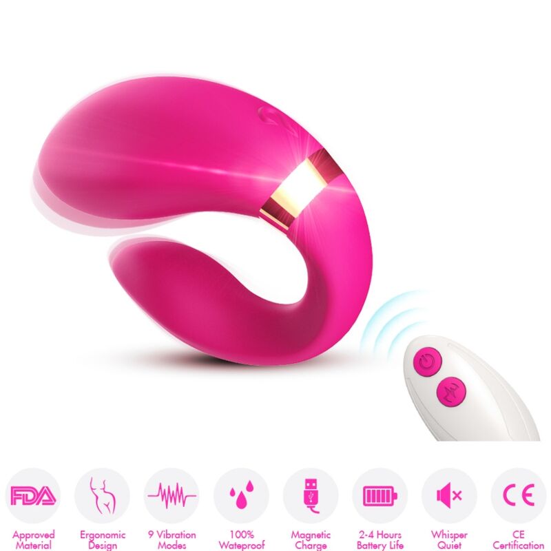 Imagen que nos facilita ARMONY FOR COUPLES de su producto erótico ARMONY - CRESCENT VIBRADOR PAREJA CONTROL REMOTO FUCSIA para nuestra categoría "JUGUETES BIENESTAR |Vibradores|Vibrador Parejas U".