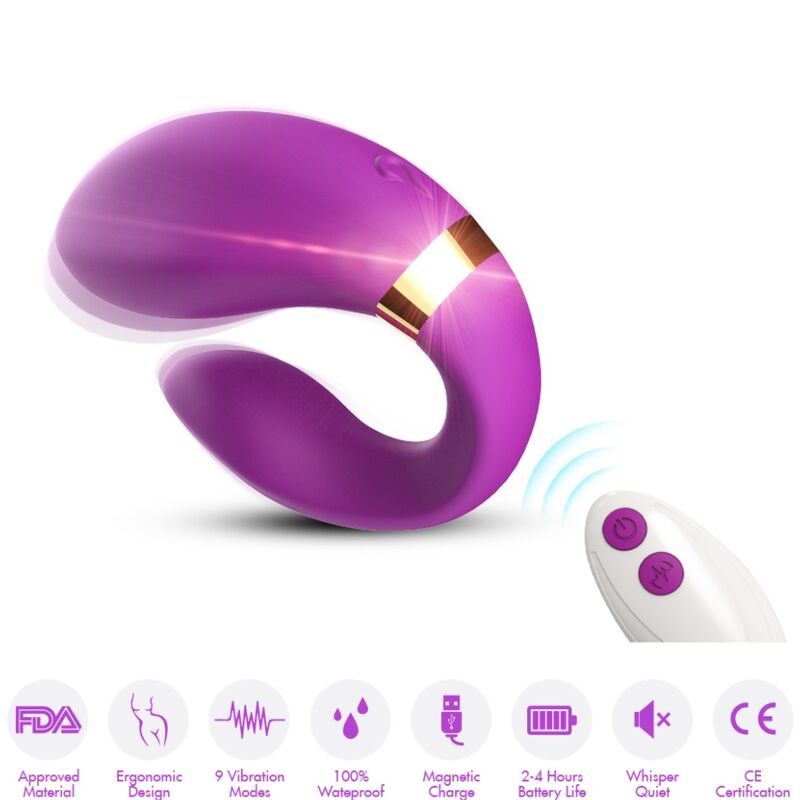 Imagen que nos facilita ARMONY FOR COUPLES de su producto erótico ARMONY - CRESCENT VIBRADOR PAREJA CONTROL REMOTO VIOLETA para nuestra categoría "JUGUETES BIENESTAR |Vibradores|Vibrador Parejas U".