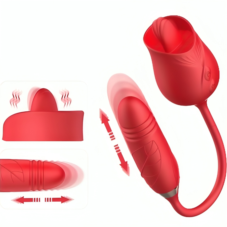 Imagen que nos facilita ARMONY STIMULATORS de su producto erótico ARMONY - DELIGHT FLOWER VIBRADOR & THRUSTING CON LENGUA ROJO para nuestra categoría "JUGUETES BIENESTAR |Juguetes para Mujeres|Estimuladores|Succionadores con vibración".