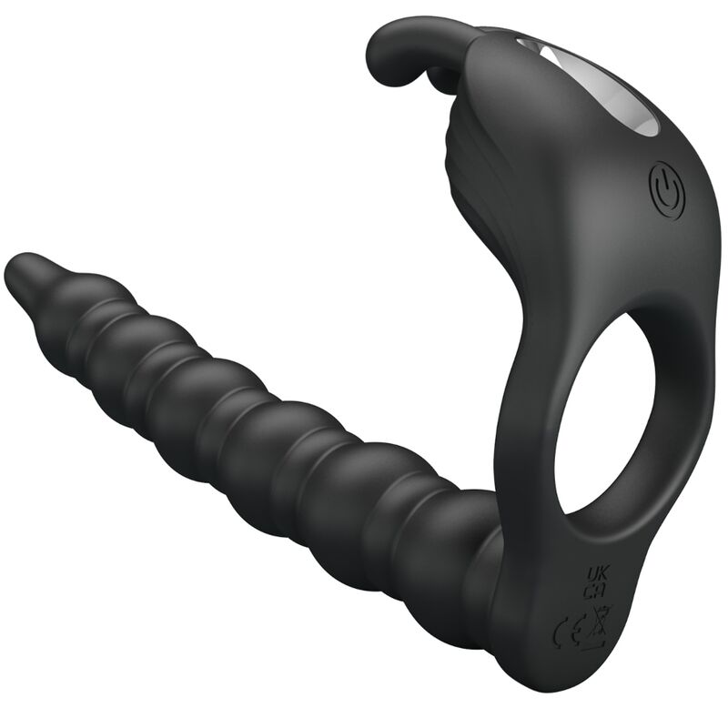 Imagen que nos facilita PRETTY LOVE de su producto erótico PRETTY LOVE - BLACKNEY ANILLO PENE CON PLUG VIBRADOR NEGRO para nuestra categoría "JUGUETES BIENESTAR |Anal|Plugs Anales".