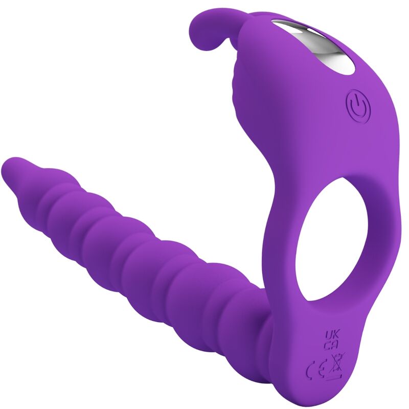 Imagen que nos facilita PRETTY LOVE de su producto erótico PRETTY LOVE - BLACKNEY ANILLO PENE CON PLUG VIBRADOR LILA para nuestra categoría "JUGUETES BIENESTAR |Anal|Plugs Anales".