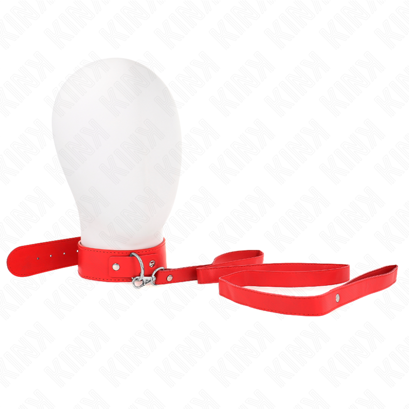 Imagen que nos facilita KINK COLLAR & GAG de su producto erótico KINK - COLLAR CON CORREA 116 CM FINO ROJO AJUSTABLE 32-50 CM X 8 CM para nuestra categoría "BDSM & BONDAGE |Bondage|Collares".