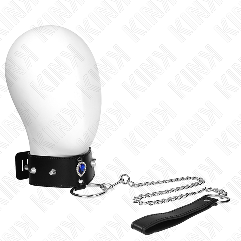 Imagen que nos facilita KINK COLLAR & GAG de su producto erótico KINK - COLLAR CON CORREA 65 CM CON DIAMANTES AZULES AJUSTABLE 36-43 CM X 5 CM para nuestra categoría "BDSM & BONDAGE |Bondage|Collares".