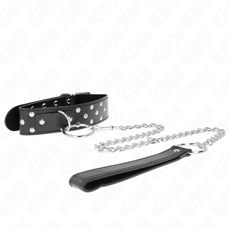 Imagen que nos facilita KINK COLLAR & GAG de su producto erótico KINK - COLLAR CON CORREA 65 CM REMACHE ANILLA NEGRO AJUSTABLE 36-50 CM X 3.8 CM para nuestra categoría "BDSM & BONDAGE |Bondage|Collares".