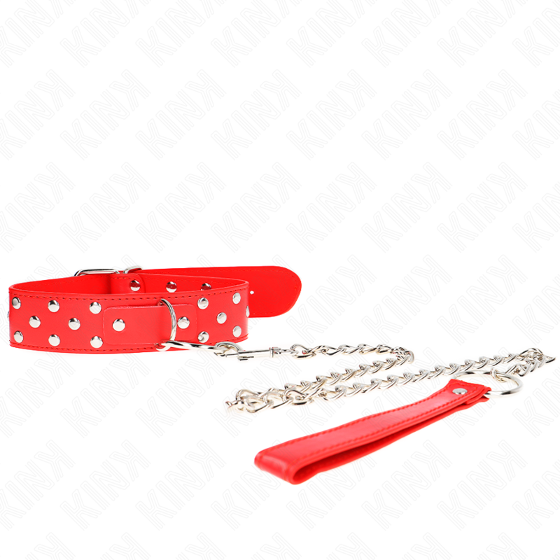 Imagen que nos facilita KINK COLLAR & GAG de su producto erótico KINK - COLLAR CON CORREA 65 CM REMACHE ANILLA ROJO AJUSTABLE 36-50 CM X 3.8 CM para nuestra categoría "BDSM & BONDAGE |Bondage|Collares".