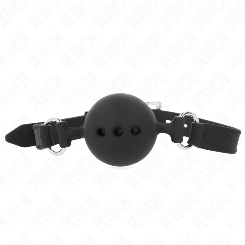 Imagen que nos facilita KINK COLLAR & GAG de su producto erótico KINK - MORDAZA 55 x 2 CM DE BOLA 4.5 CM DE SILICONA COMPLETA TALLA M NEGRO AJUSTABLE 35-51 CM para nuestra categoría "BDSM & BONDAGE |Bondage|Mordazas".