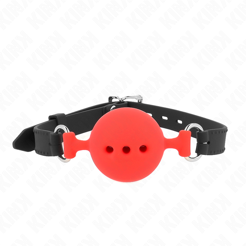 Imagen que nos facilita KINK COLLAR & GAG de su producto erótico KINK - MORDAZA 55 x 2 CM DE BOLA 5 CM DE SILICONA COMPLETA TALLA L ROJO AJUSTABLE 35-51 CM para nuestra categoría "BDSM & BONDAGE |Bondage|Mordazas".