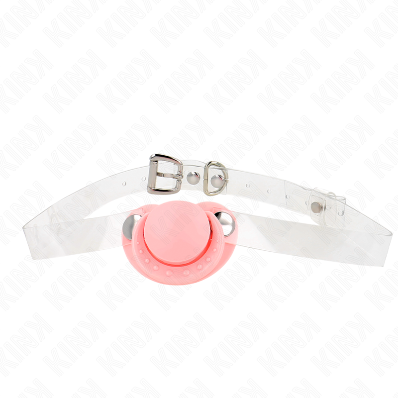 Imagen que nos facilita KINK COLLAR & GAG de su producto erótico KINK - MORDAZA FORMA CHUPETE 5.5 x 4 CM ROSA AJUSTABLE 43-60 CM para nuestra categoría "BDSM & BONDAGE |Bondage|Mordazas".