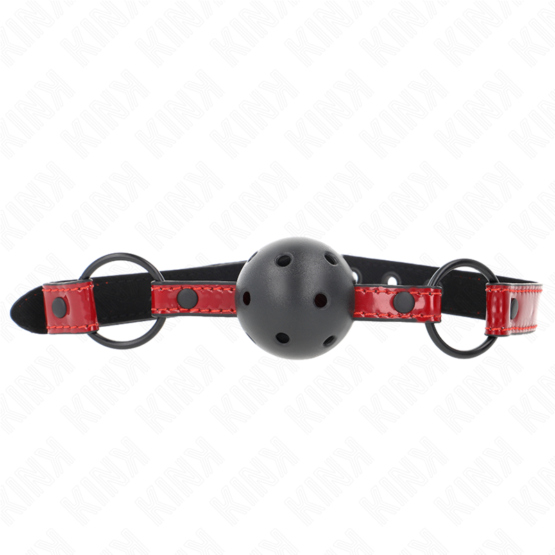 Imagen que nos facilita KINK COLLAR & GAG de su producto erótico KINK - MORDAZA DE BOLA 4.5 CM DE POLIPIEL BRILLANTE 63.5 X 2 CM AJUSTABLE 41 X 59 CM para nuestra categoría "BDSM & BONDAGE |Bondage|Mordazas".